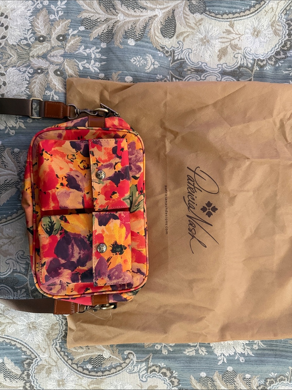 Patricia Nash Floral Crossbody in Red, Orange, Purple